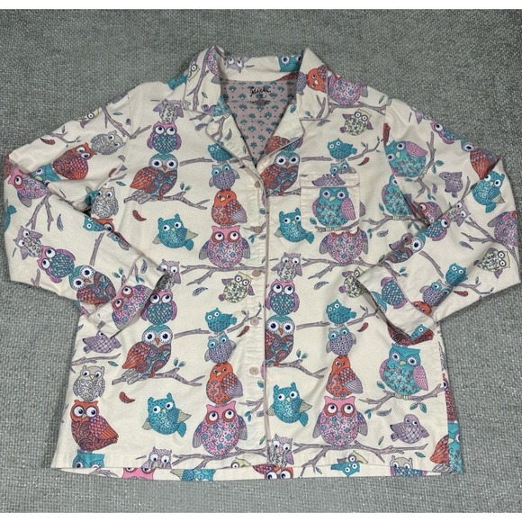 Nick & Nora Other - Nick & Nora Pajama Top Womens XXL Pink Blue Owls Flannel Cozy Button Up